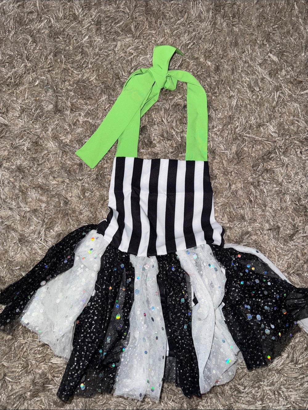 BEETLEJUICE TODDLER COSTUME
Kids Black & White Stripe Tutu Dress with Neon Green